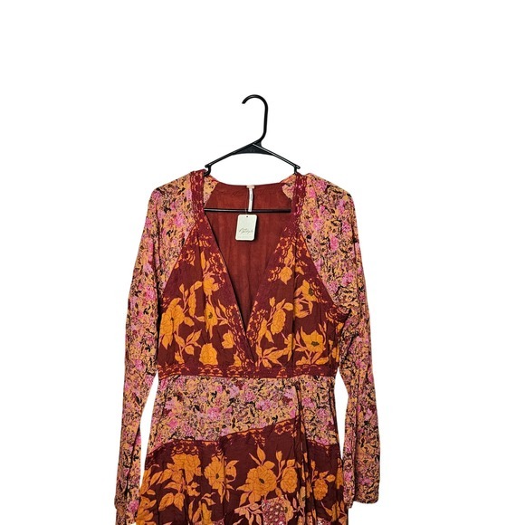 Free People Tilda Wrap Floral Maxi Dress Peach Gypsy Boho Womens Large NWT‎ - Picture 3 of 8